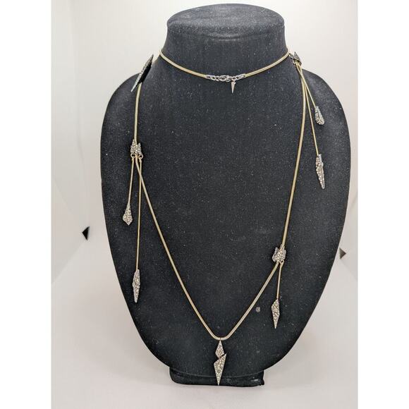 Alexis Bittar Jewelry - ALEXIS BITTAR RHINESTONE TASSEL NECKLACE WITH STUDDED STATIONS GUNMETAL/GOLD 40”